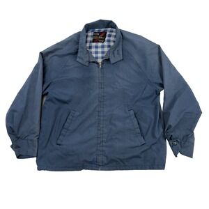 Vintage Sears Perma Prest Men's Bomber Jacket Size 40 Reg Blue Plaid Liner